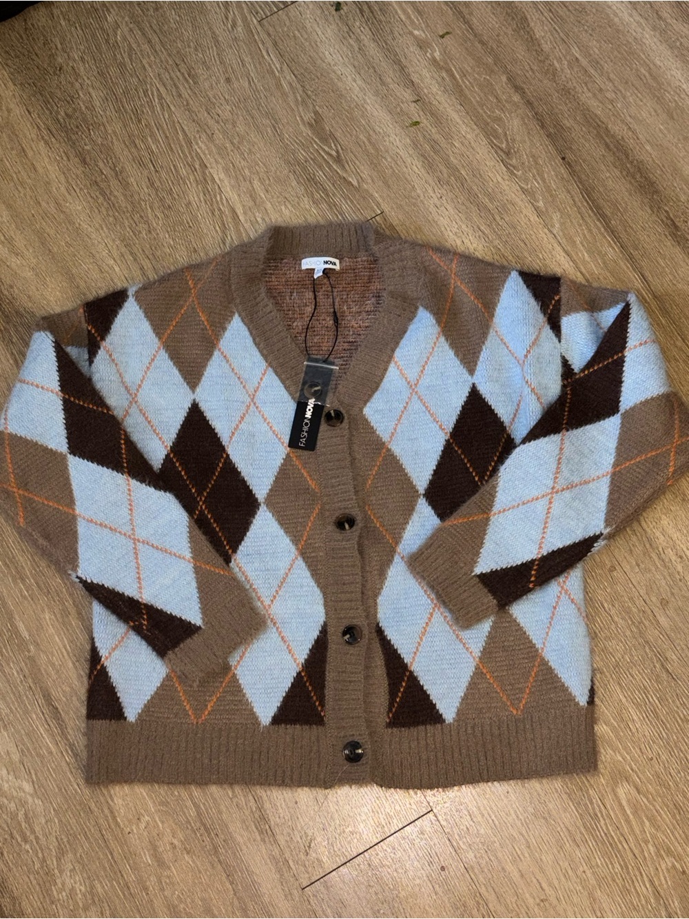 Fashion Nova Women’s XS Soft Argyle Cardigan Preppy Grandpa Core NWT A58